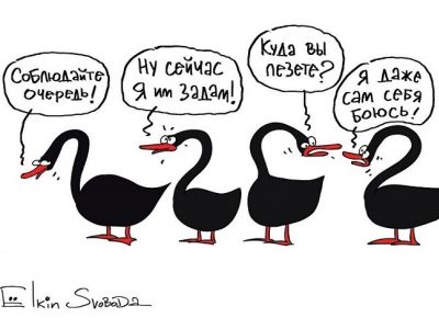 "Черные лебеди" выстраиваются в очередь. Карикатура С.Елкина: svoboda.org